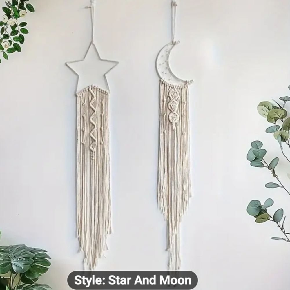 Boho Star and Moon Macrame Wall Hanging - Cream